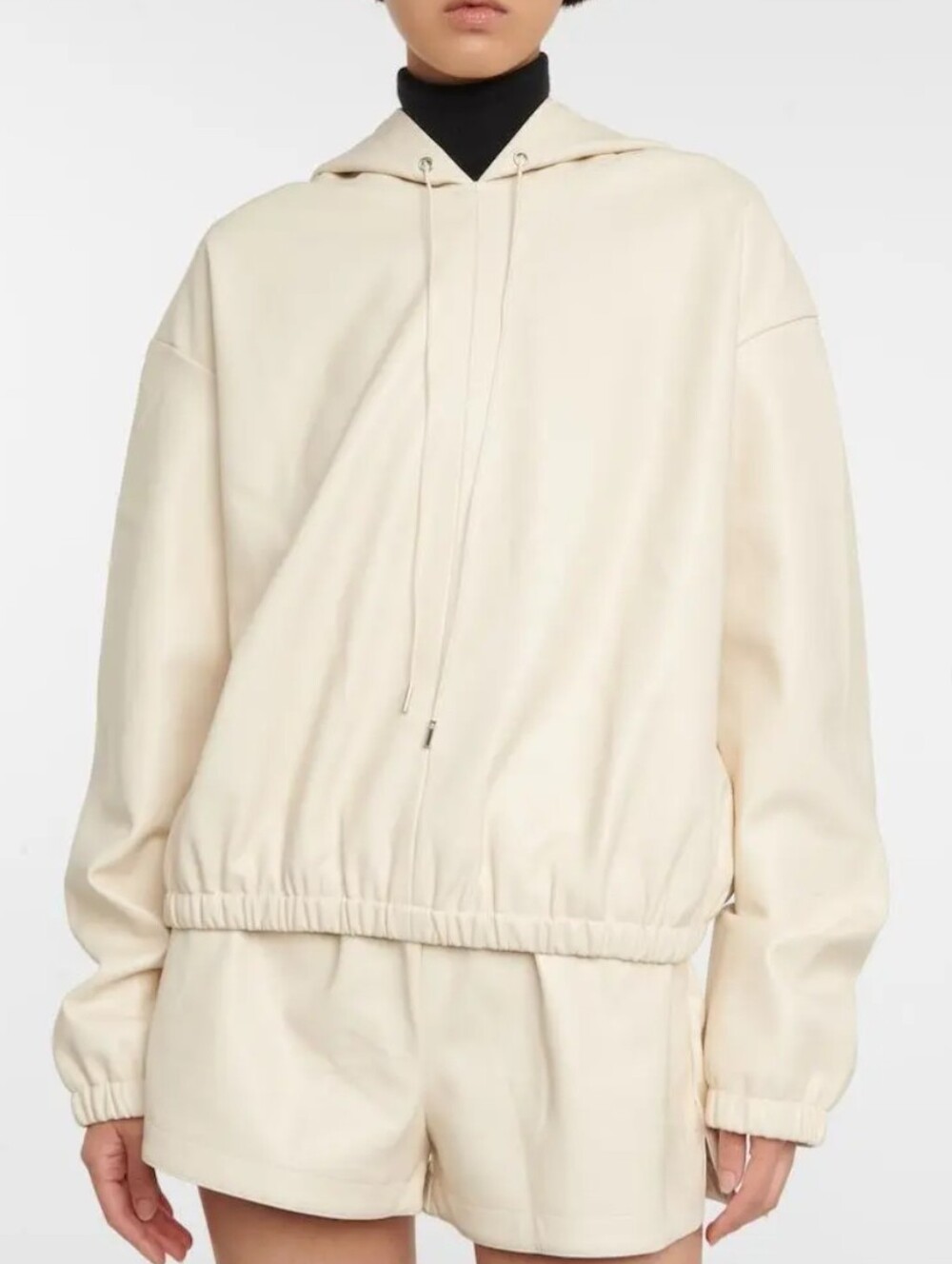 The Frankie Shop Agata Faux Leather Cream Streetwear Hoodie Jacket Size Small